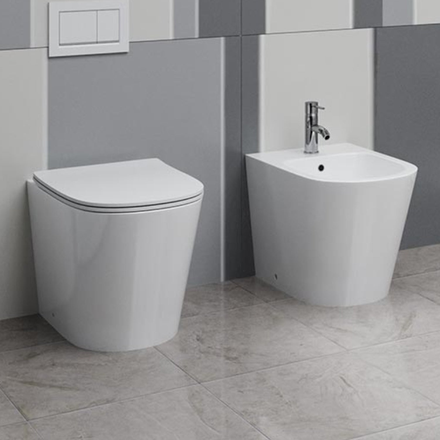 Sanitari filomuro senza brida con copriwater soft close BathCore serie Cuore L 37 x P 52 x H 41 cm – Bianco lucido