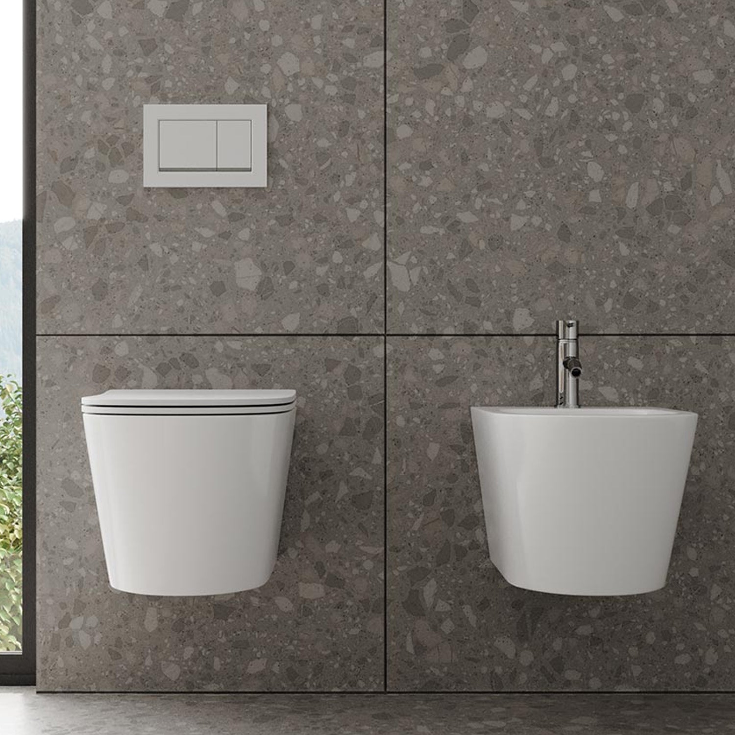 Sanitari sospesi senza brida con copriwater soft close BathCore serie Cuore L 36 x P 52 cm – Bianco lucido