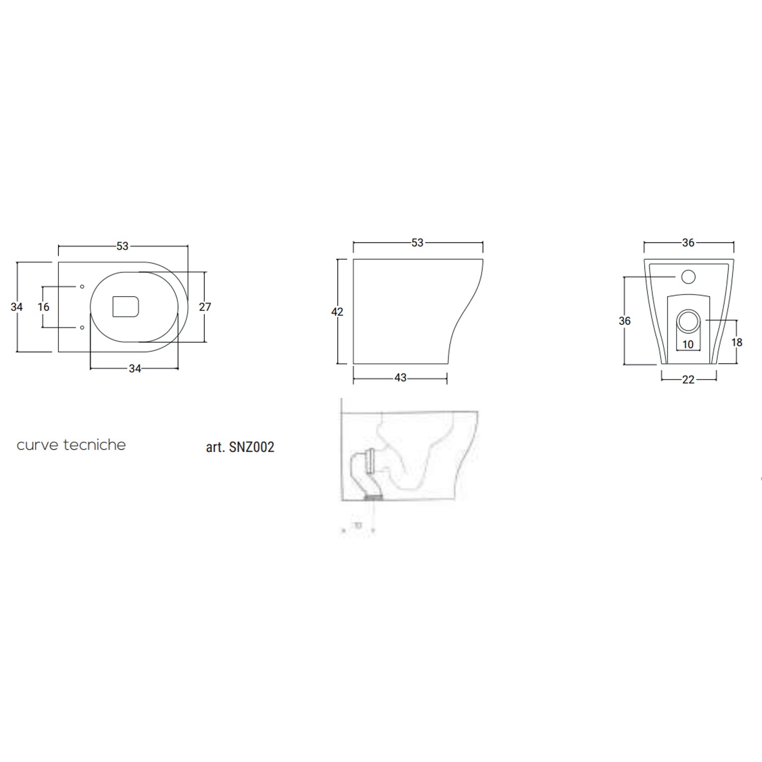 Sanitari filomuro con copriwater soft close BathCore serie Eira L 36 x P 53 cm – Bianco lucido