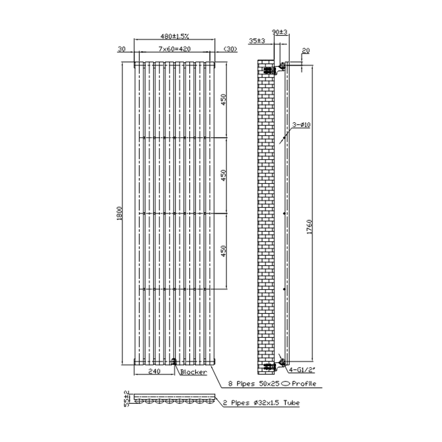 Termoarredo idraulico Singolo modello Piano 1800x480 mm e 889W - Bianco by CeramicStore | Lo specialista del tuo bagno
