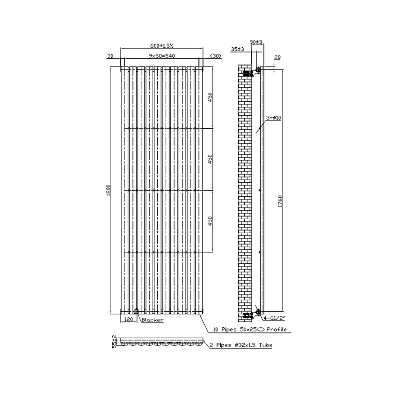 Termoarredo idraulico Singolo modello Piano 1800x600 mm e 1111W - Bianco by CeramicStore | Lo specialista del tuo bagno