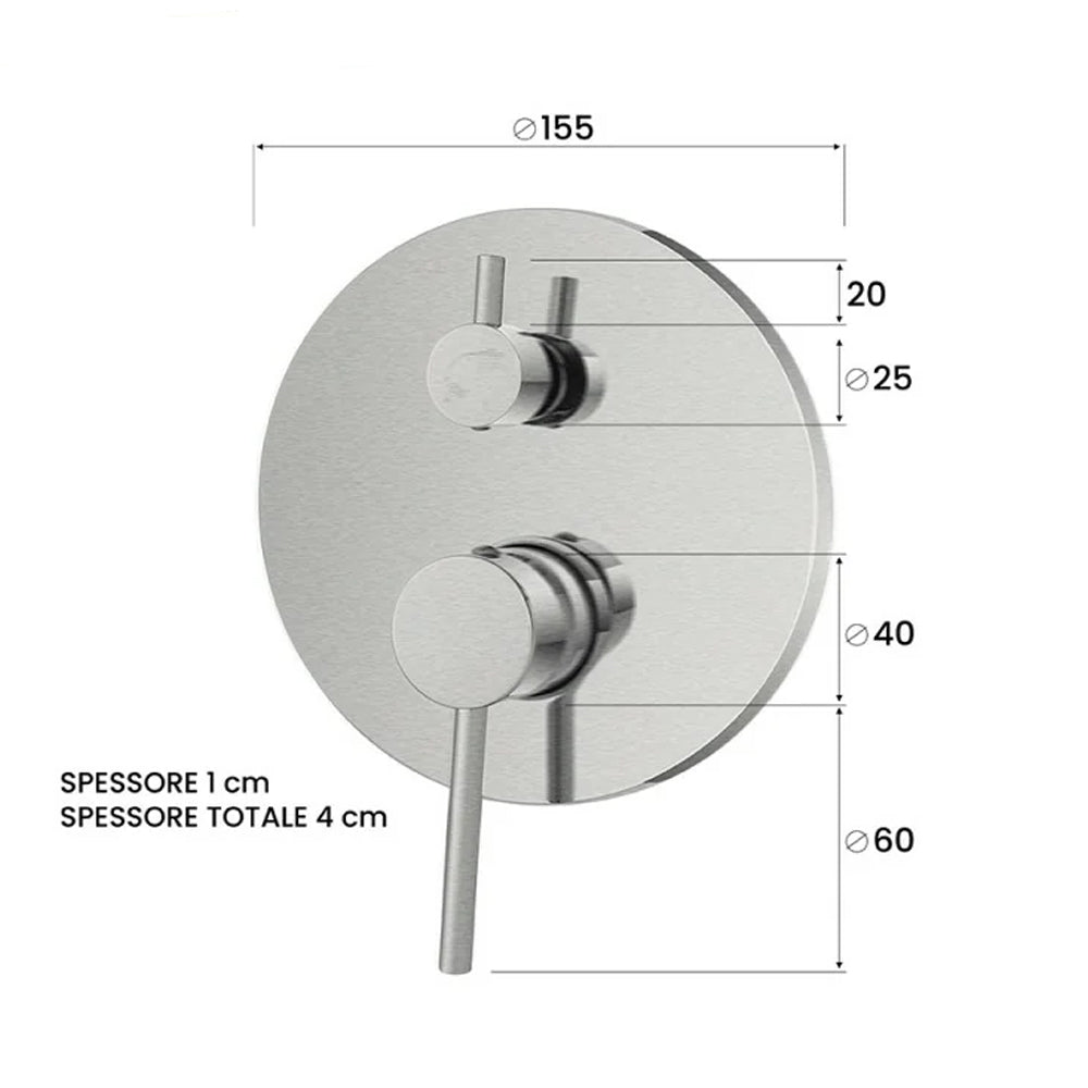 Miscelatore doccia ad incasso con deviatore a due vie in acciaio inox Rubiflux Serie Paris Modello Gris - Spazzolato