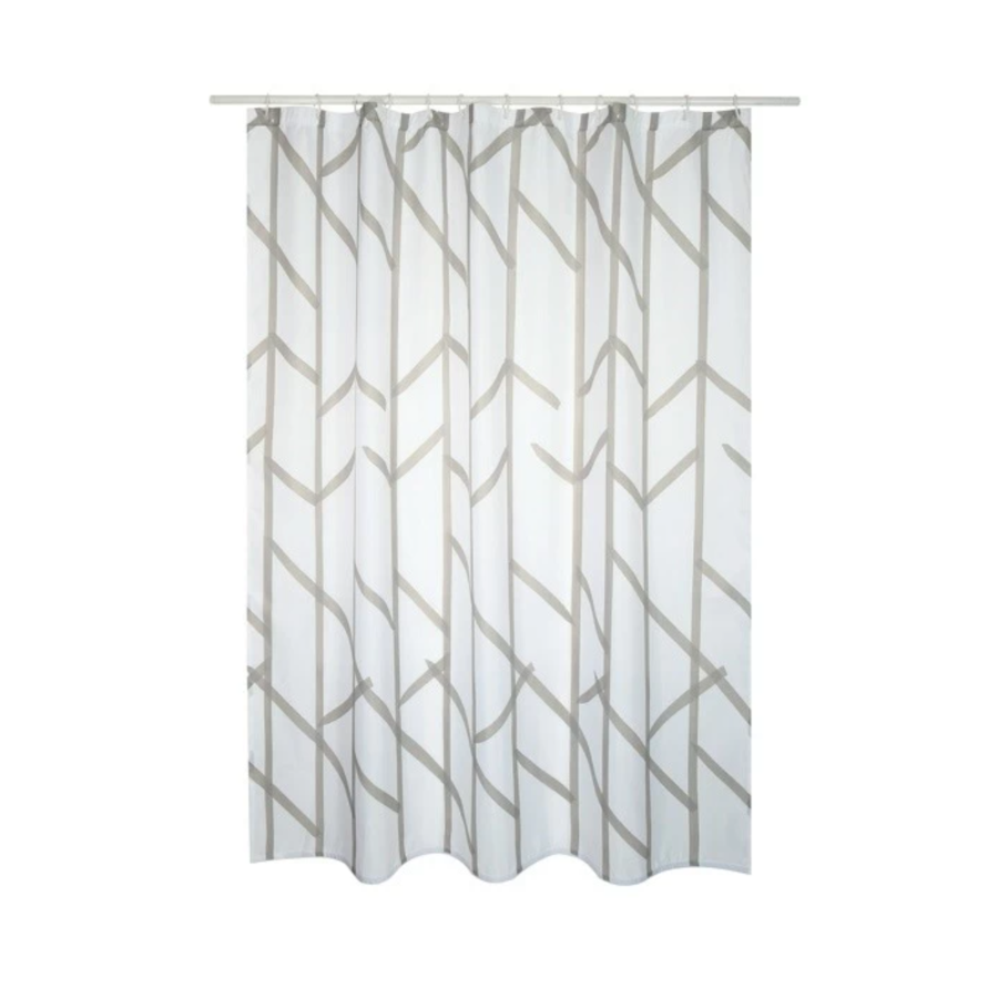 Tenda da doccia anti-muffa in poliestere 100% Taupe e bianco collezione ARBRE by CeramicStore | Lo specialista del tuo bagno