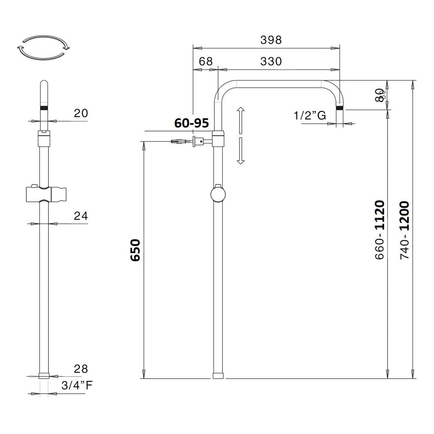 Colonna doccia C40 regolabile con deviatore e presa acqua a muro by CeramicStore | Lo specialista del tuo bagno