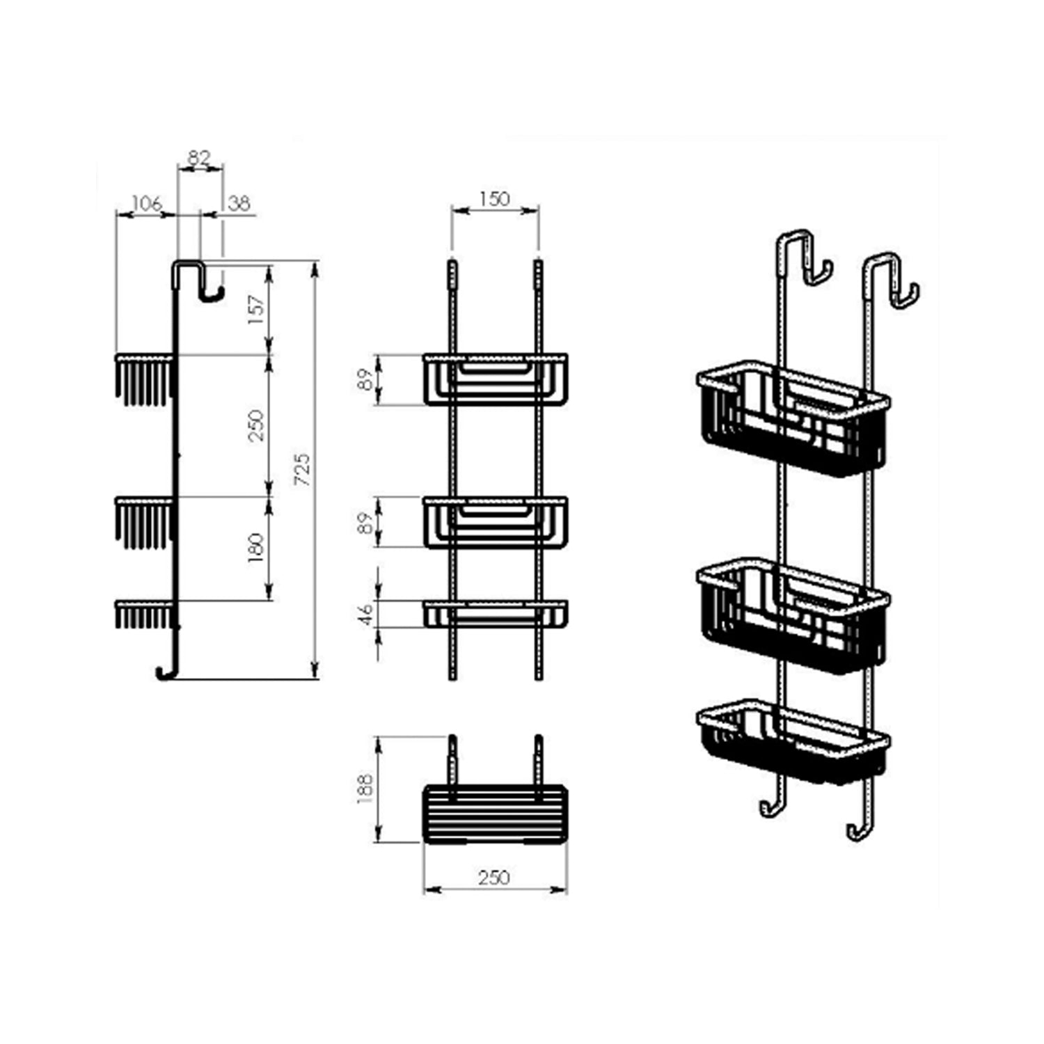Portaoggetti doccia appendibile a 3 ripiani in Ottone modello Apollo di Gedy - Cromato by CeramicStore | Lo specialista del tuo bagno