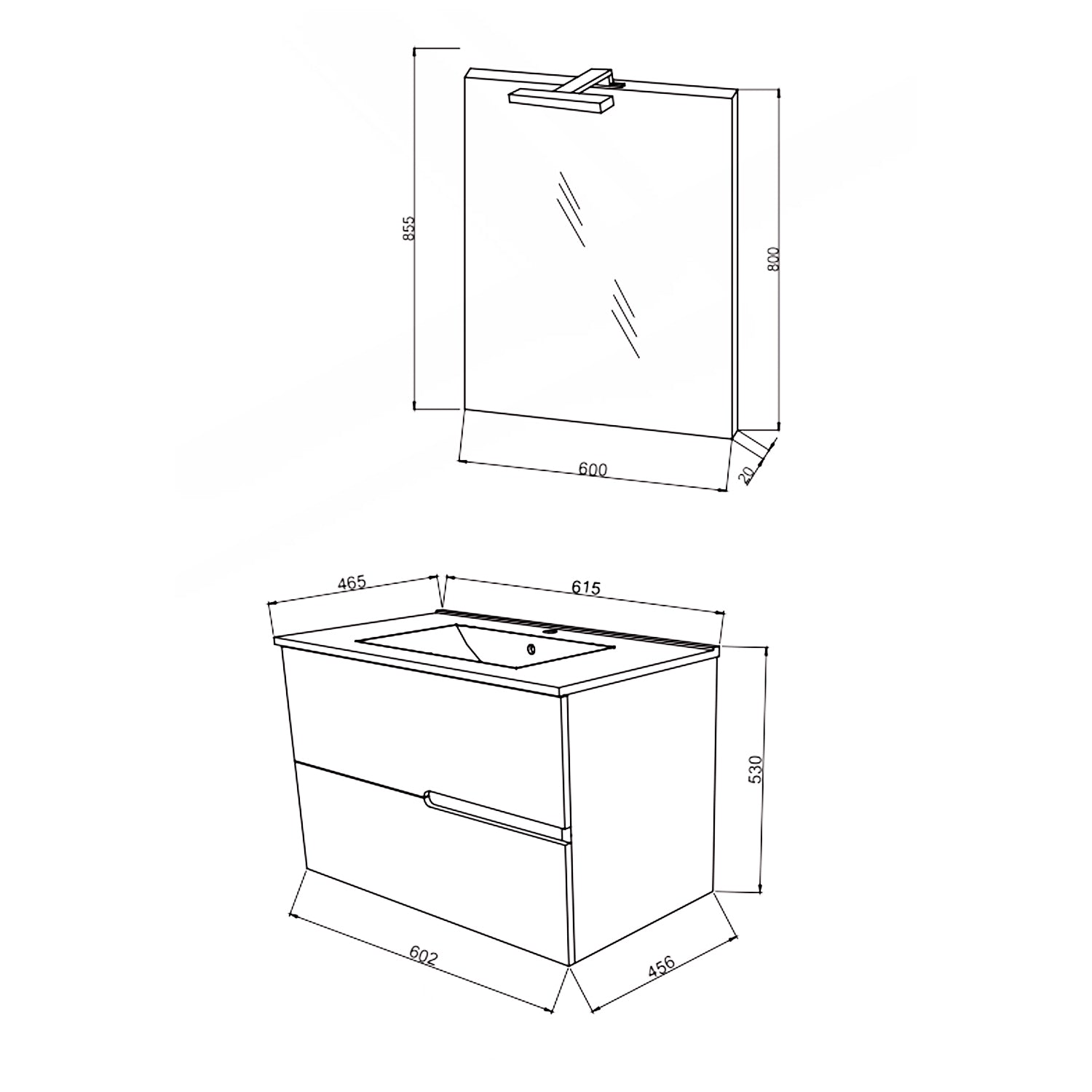 Mobile bagno sospeso con base, lavabo e specchiera modello Irene 60 - Rovere fumo e Bianco Lucido by CeramicStore | Lo specialista del tuo bagno