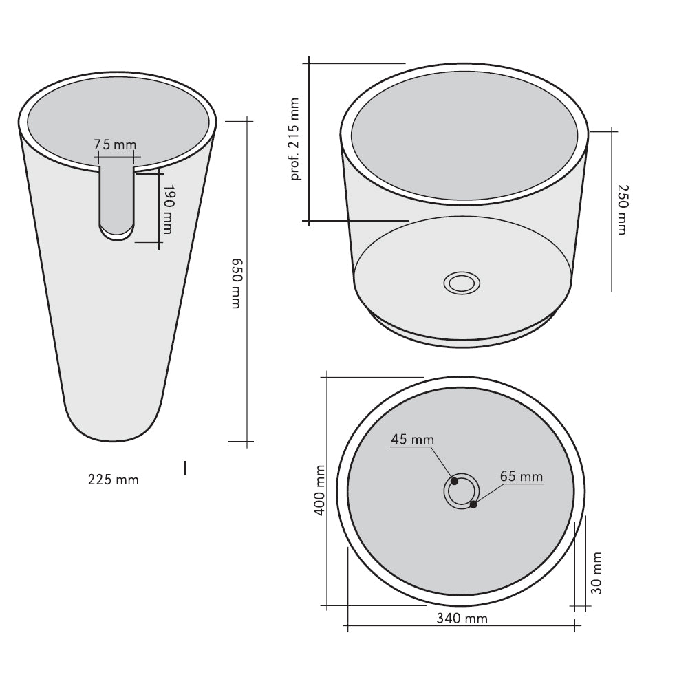 Lavabo freestanding in Marmo Conico Nero tondo alto 90 cm diametro 40 cm by CeramicStore | Lo specialista del tuo bagno