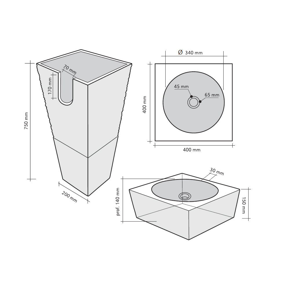 Lavabo freestanding in Marmo Piramide Beige alto 90 cm e dimensioni 40x40 by CeramicStore | Lo specialista del tuo bagno