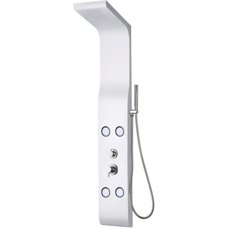 Pannello doccia realizzato in ABS verniciato Bianco a 3 funzioni, soffione, doccino e getti orizzontali by CeramicStore | Lo specialista del tuo bagno