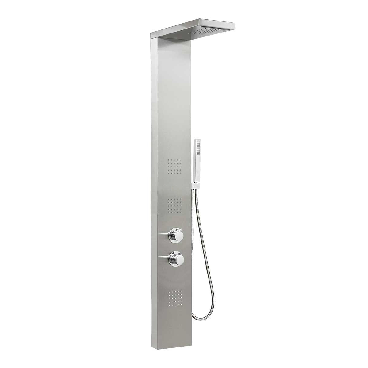 Pannello doccia termostatico Metaform Manhattan in inox con 4 funzioni, soffione, doccino e getti orizzontali e cascata by CeramicStore | Lo specialista del tuo bagno