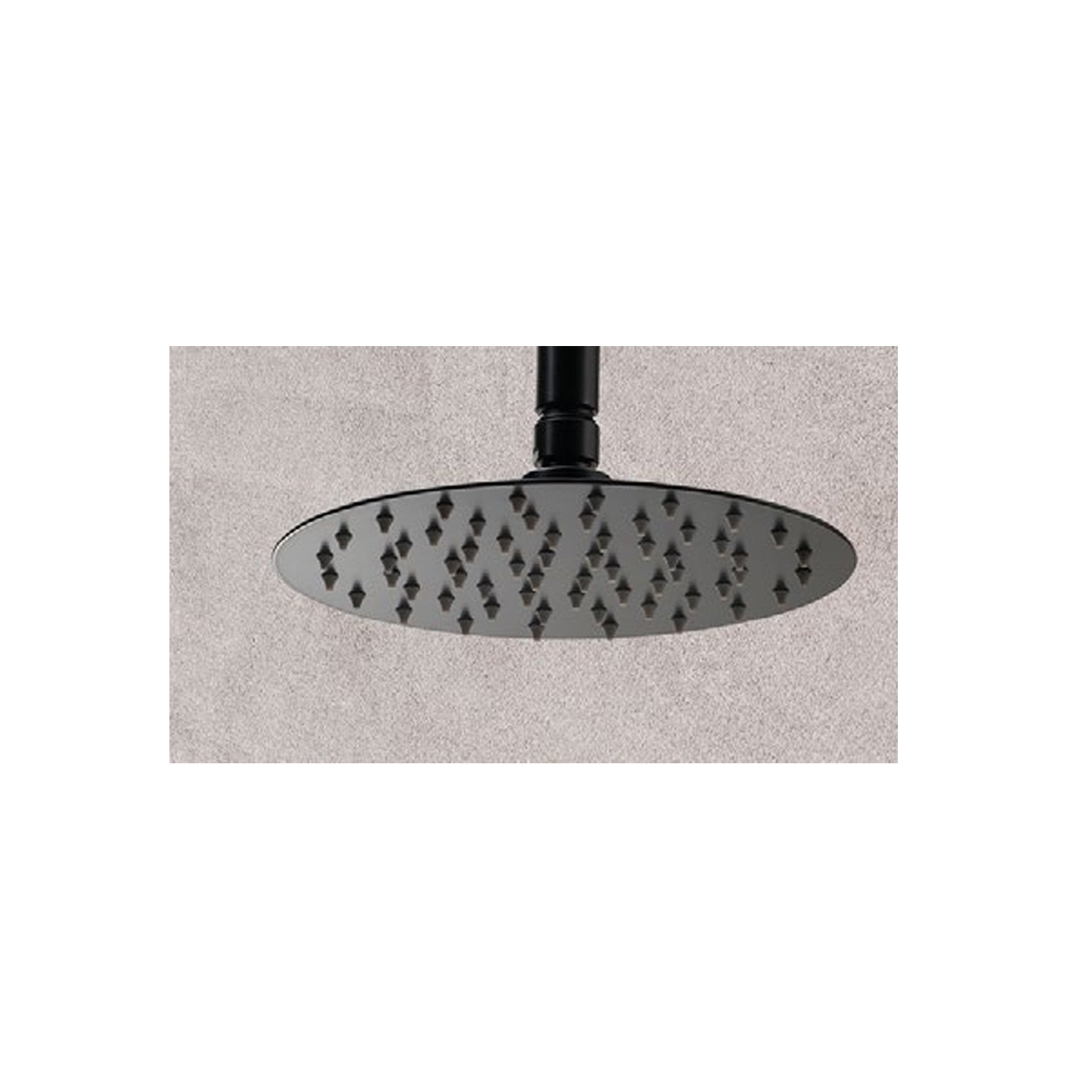 Soffione doccia tondo ultrasottile in acciaio diametro cm 25 con braccio 40 cm in ottone Nero Opaco by CeramicStore | Lo specialista del tuo bagno