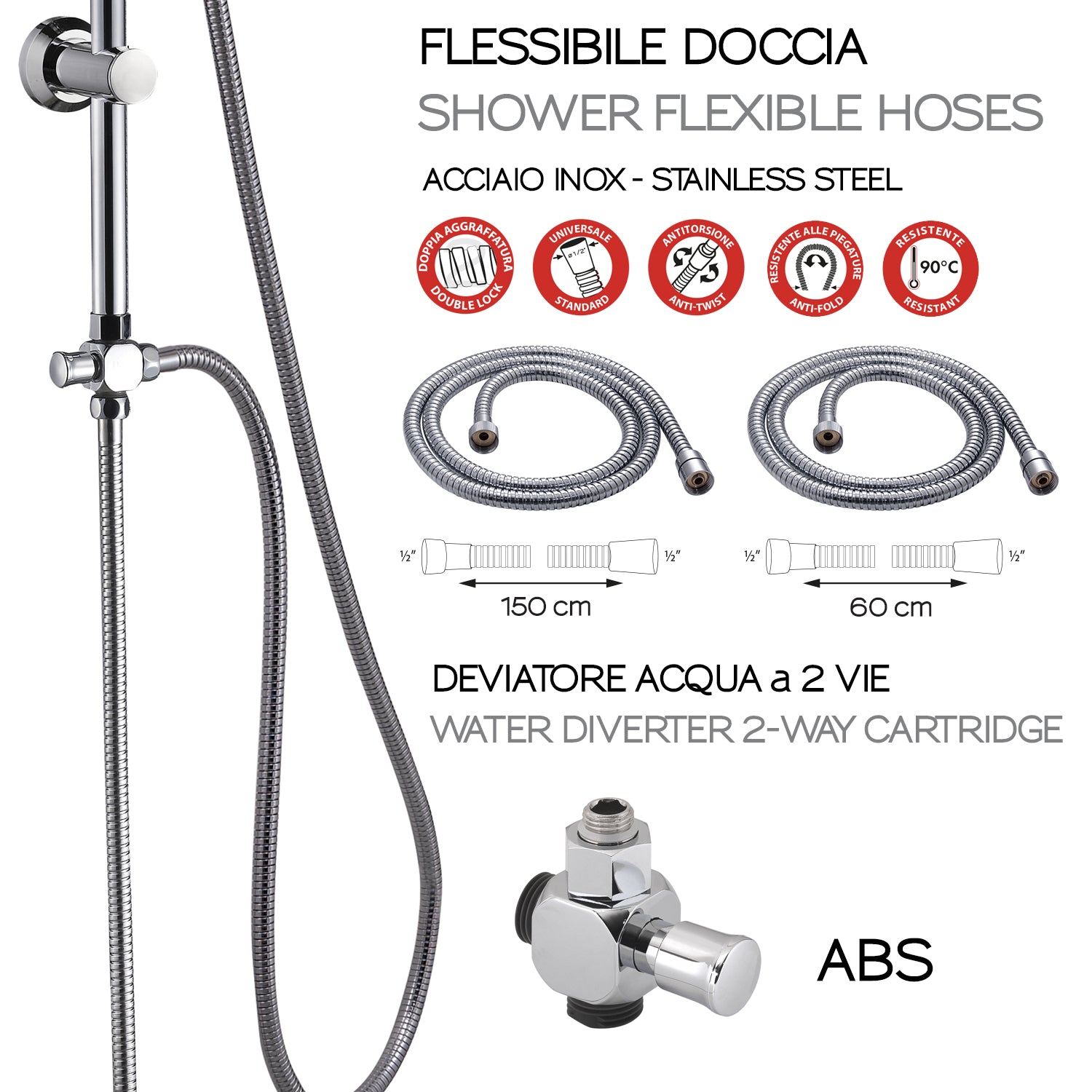 Colonna doccia regolabile da 100 cm con soffione, doccetta e deviatore Easy by CeramicStore | Lo specialista del tuo bagno