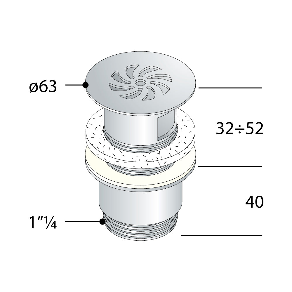 Piletta a scarico libero in ottone cromato per lavabo e bidet con troppo pieno by CeramicStore | Lo specialista del tuo bagno