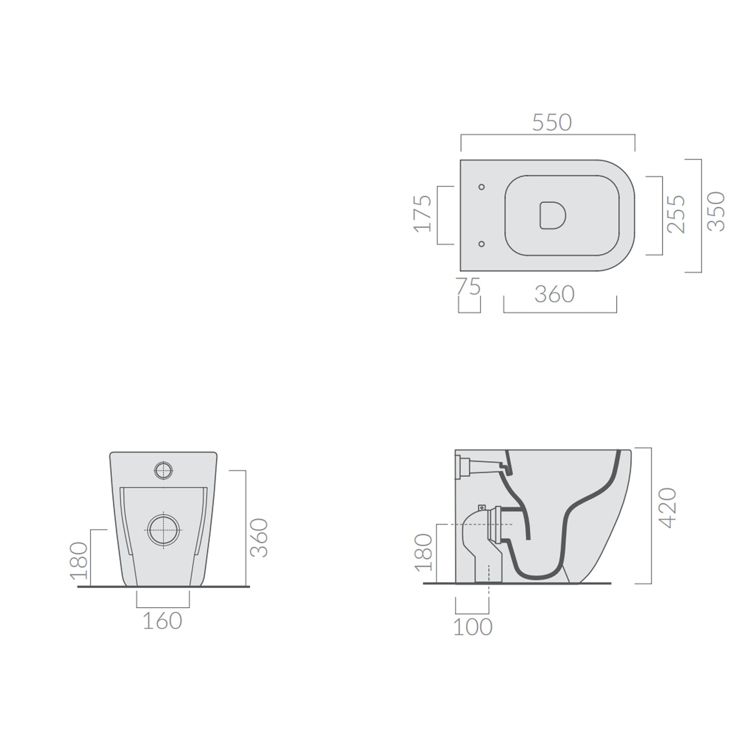 Coppia di sanitari filomuro 55x35 cm serie MEG11PRO di Ceramica Galassia con sedile soft close