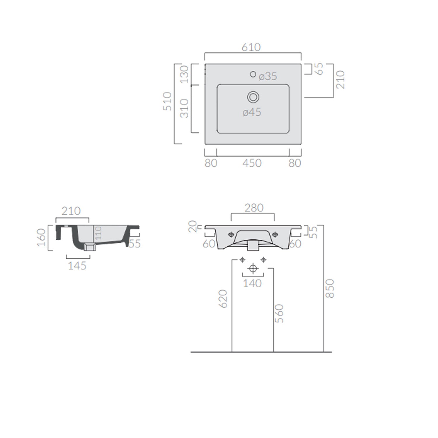 Lavabo ad incasso/sospeso serie Plus Design di Ceramica Galassia - Bianco lucido 61x51cm by CeramicStore | Lo specialista del tuo bagno