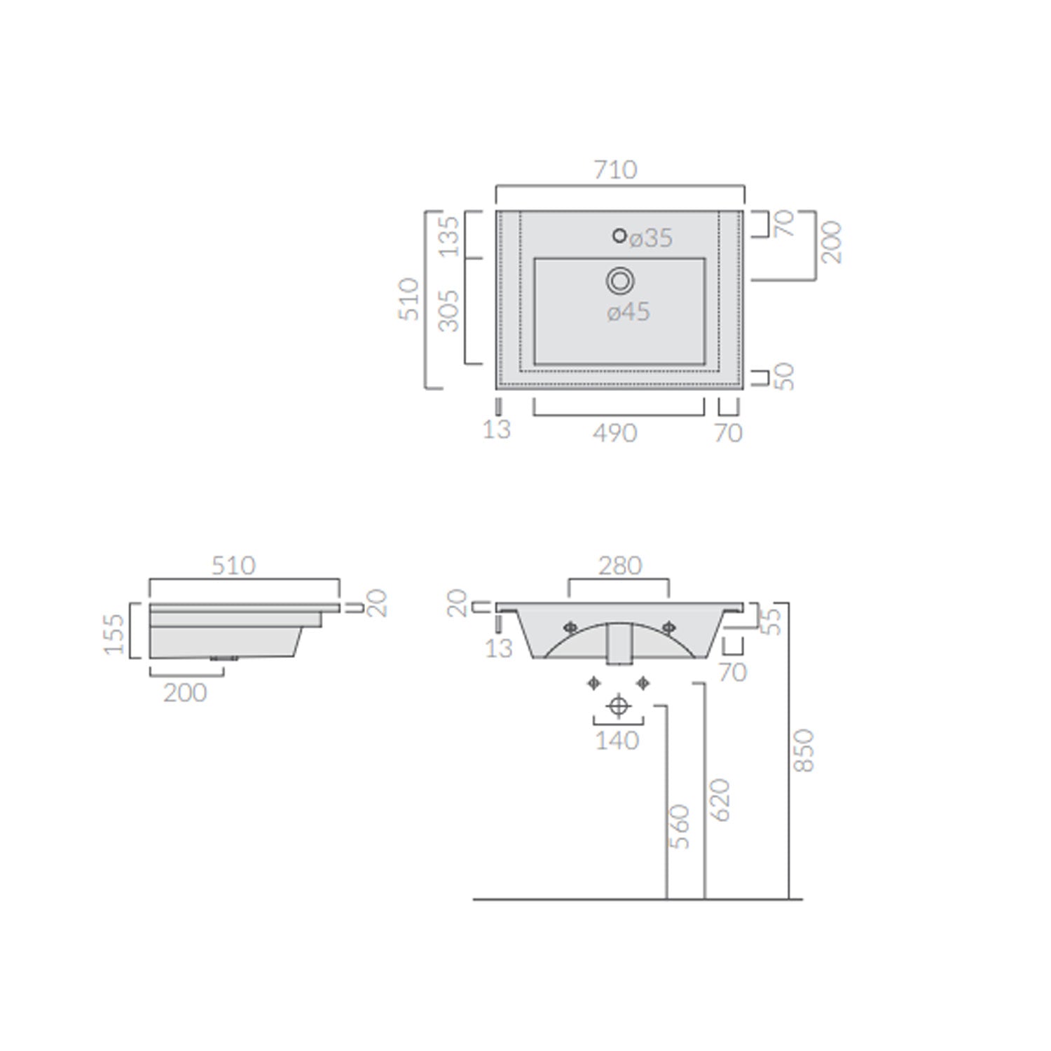 Lavabo ad incasso/sospeso serie Plus Design di Ceramica Galassia - Bianco lucido 71x51cm by CeramicStore | Lo specialista del tuo bagno
