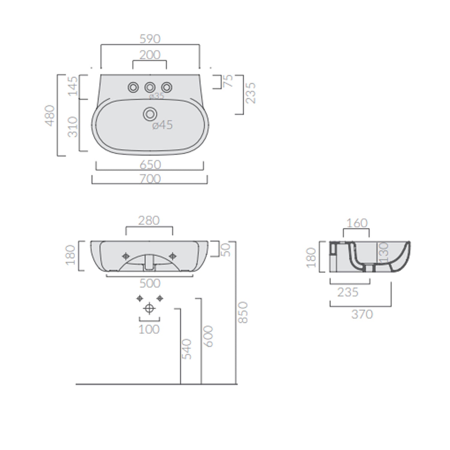 Lavabo sospeso in ceramica serie Ergo di Ceramica Galassia - Bianco lucido 70cm by CeramicStore | Lo specialista del tuo bagno