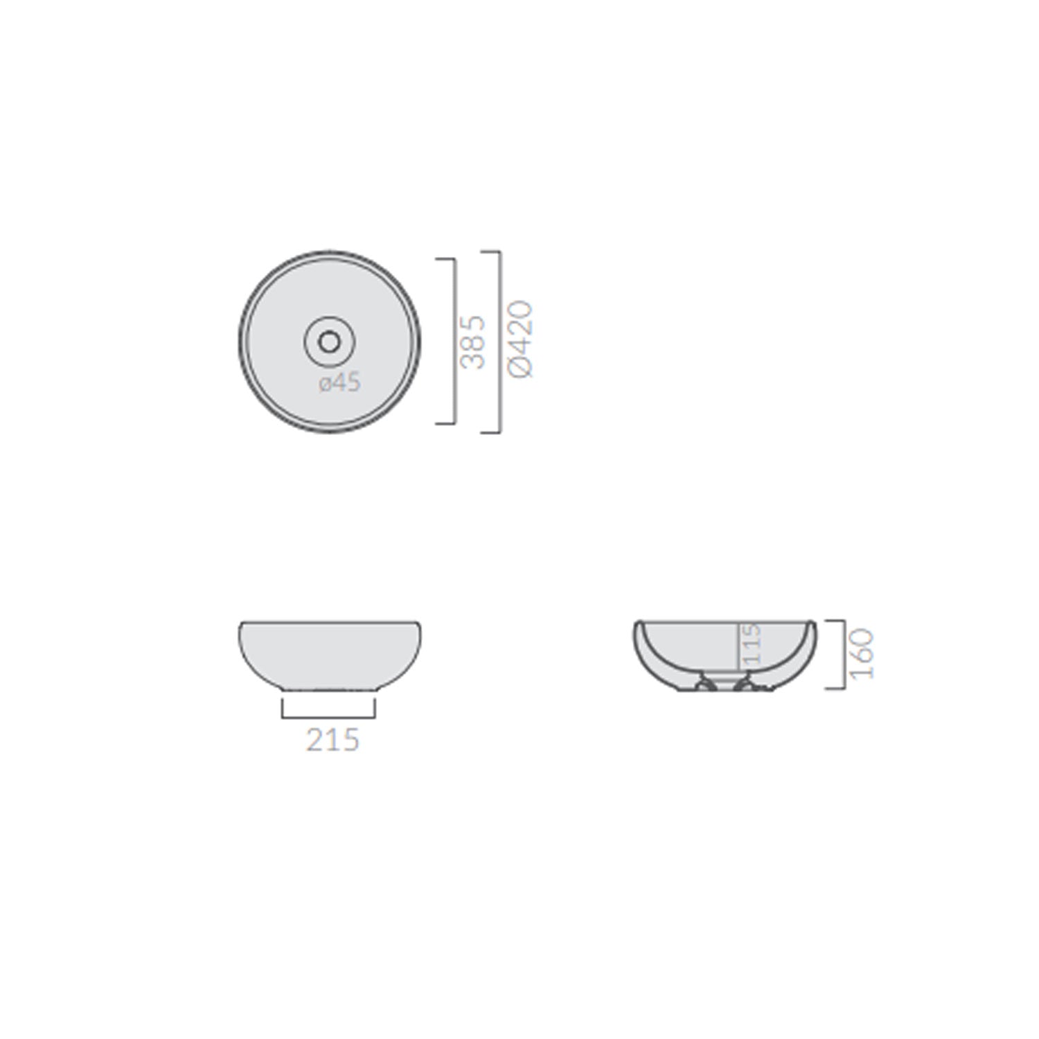 Lavabo da appoggio in ceramica serie Ergo di Ceramica Galassia - Bianco lucido diam. 42xh16cm