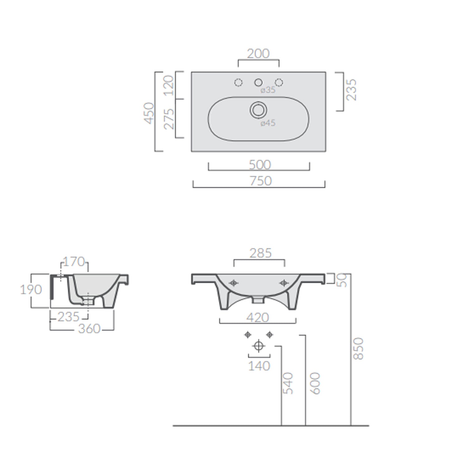 Lavabo sospeso in ceramica serie M2/Eden di Ceramica Galassia - Bianco lucido 75x45cm by CeramicStore | Lo specialista del tuo bagno