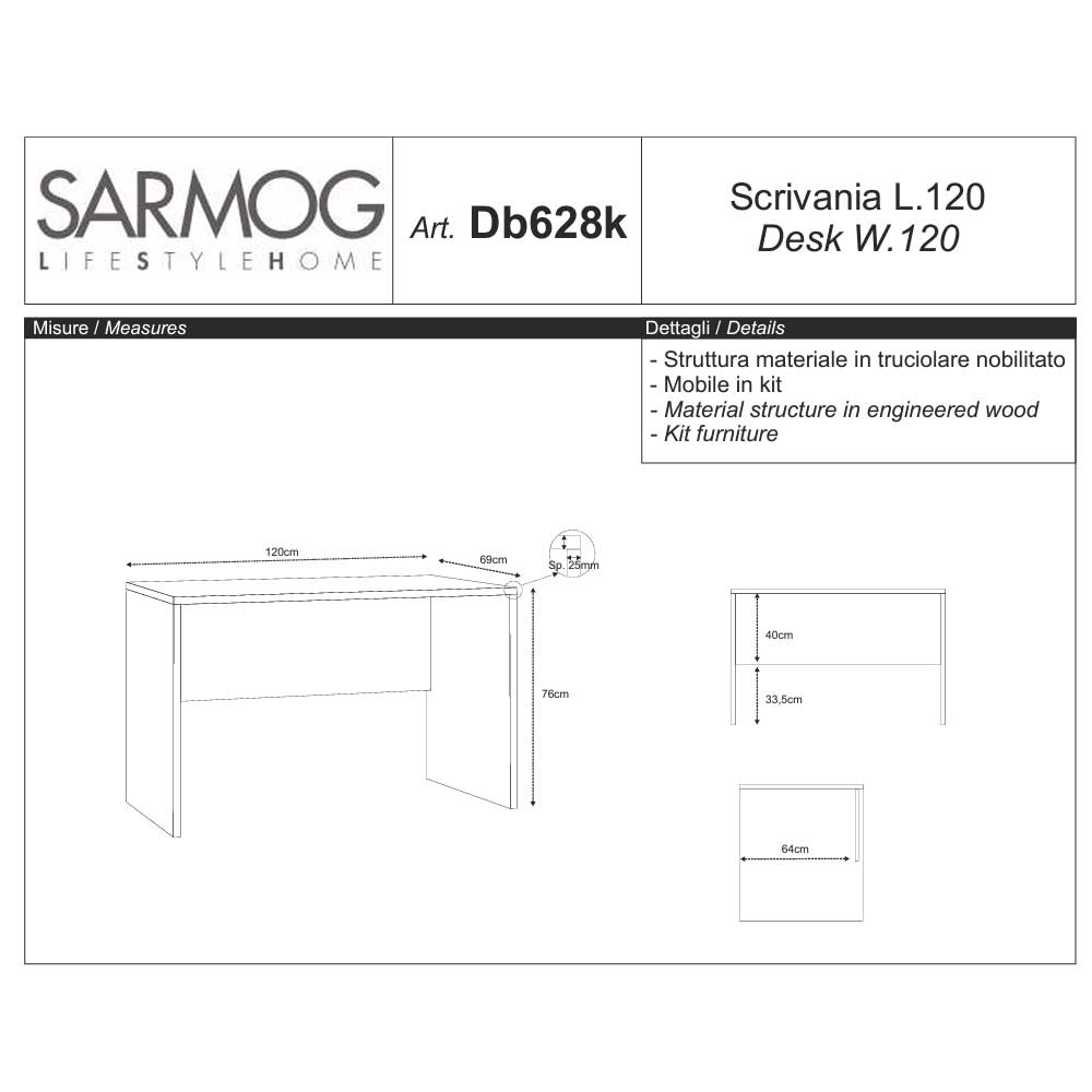 Scrivania da ufficio con piano superficiale antigraffio ad alta densità da 120 cm finitura cemento by Sarmog by CeramicStore | Lo specialista del tuo bagno