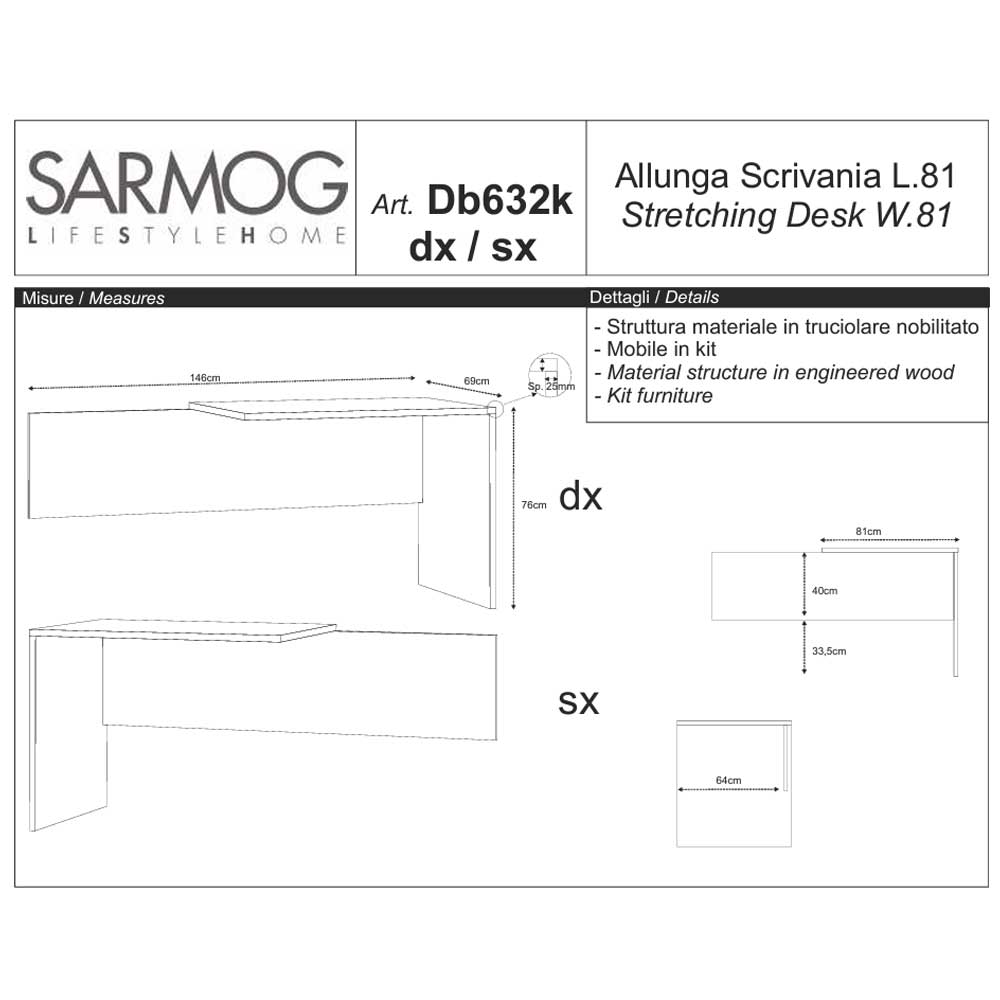 Scrivania da ufficio Angolare Sinistra con piano superficiale antigraffio ad alta densità da 160 cm finitura Noce Stelvio by Sarmog by CeramicStore | Lo specialista del tuo bagno
