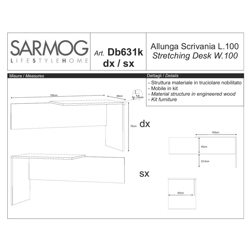 Scrivania da ufficio Angolare Destra con piano superficiale antigraffio ad alta densità da 180 cm finitura Ossido Bianco by Sarmog by CeramicStore | Lo specialista del tuo bagno