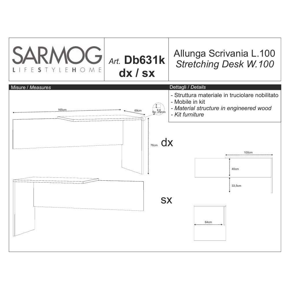 Scrivania da ufficio Angolare Sinistra con piano superficiale antigraffio ad alta densità da 180 cm finitura Noce Stelvio by Sarmog by CeramicStore | Lo specialista del tuo bagno