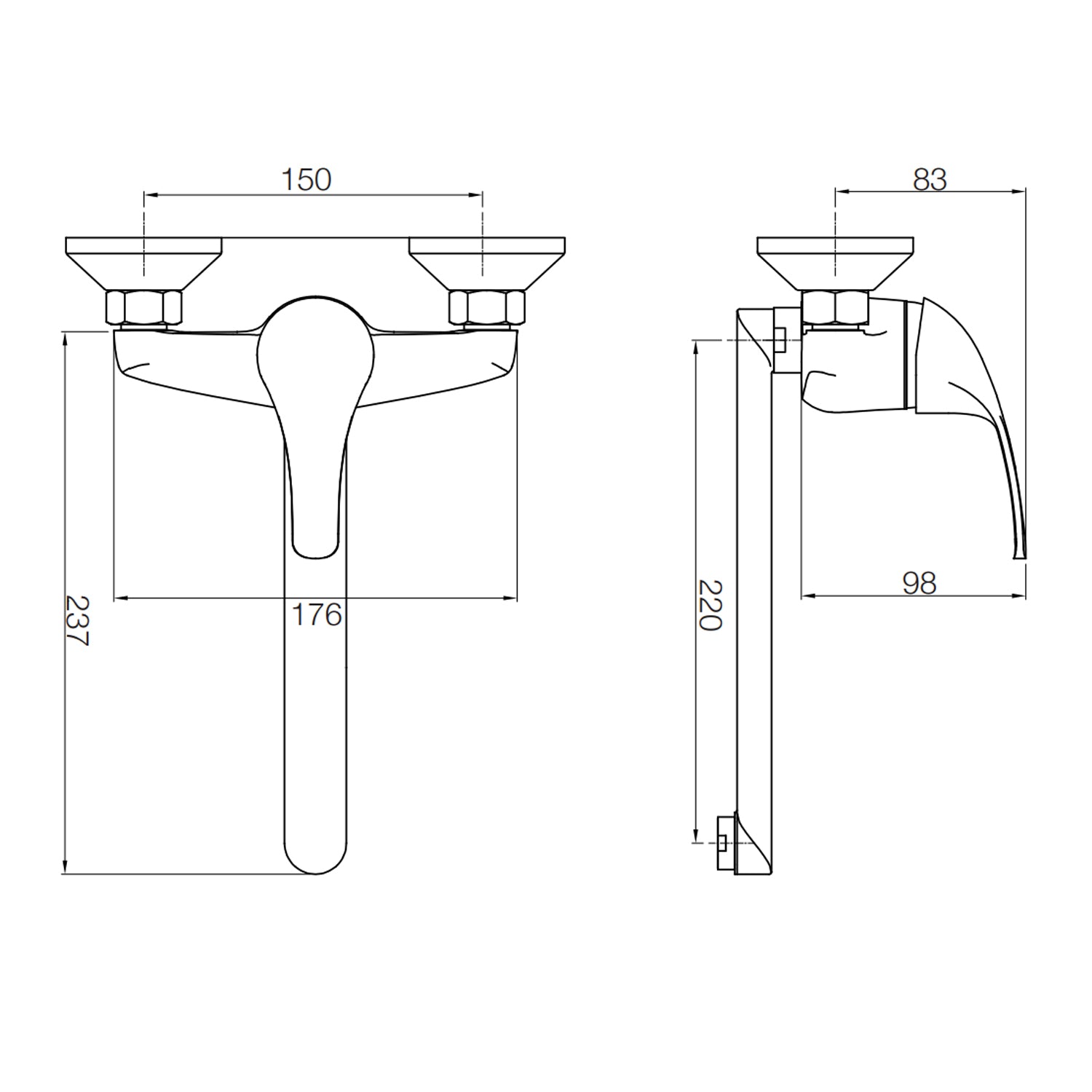 Rubinetto miscelatore monoforo a parete con canna diritta Rubiflux serie Blu 2.0