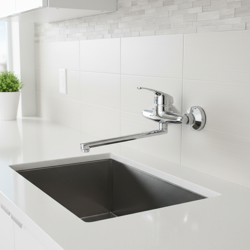 Rubinetto miscelatore monoforo a parete con canna diritta Rubiflux serie Blu 2.0