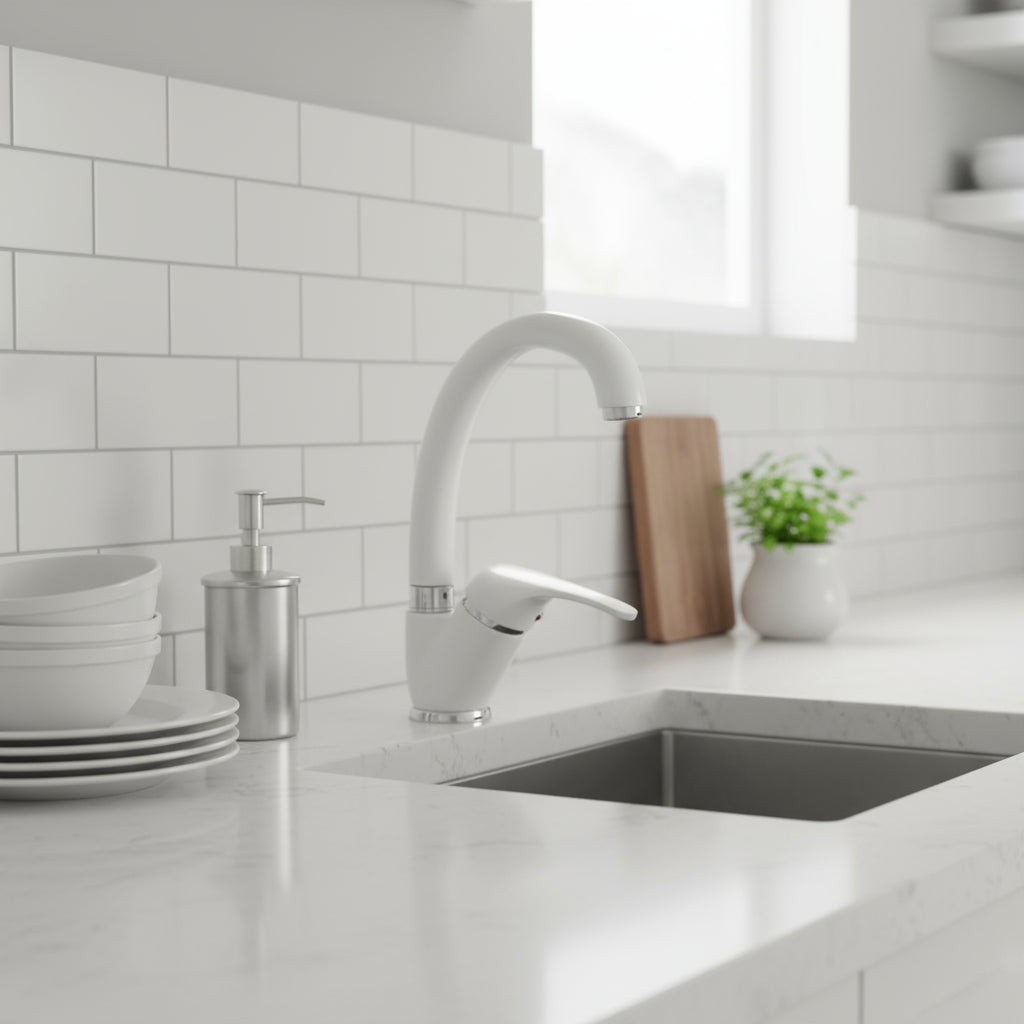 Miscelatore monocomando lavabo cucina con bocca girevole bianco opaco by CeramicStore | Lo specialista del tuo bagno