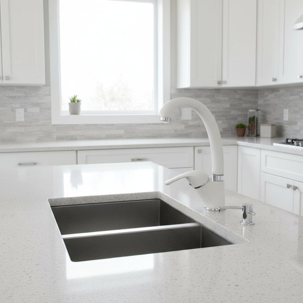 Miscelatore monocomando lavabo cucina con bocca girevole granito bianco by CeramicStore | Lo specialista del tuo bagno