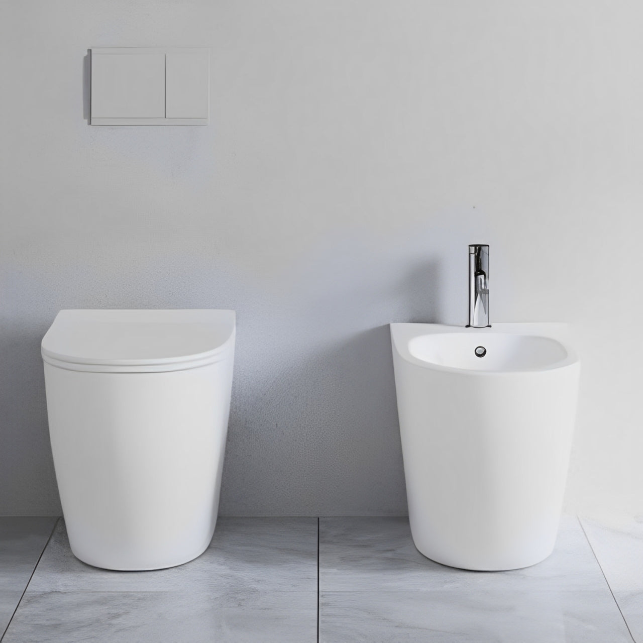 Sanitari filomuro senza brida con Copriwater Soft Close BathCore serie Aria 52x37 x H40.5 cm - Bianco Opaco