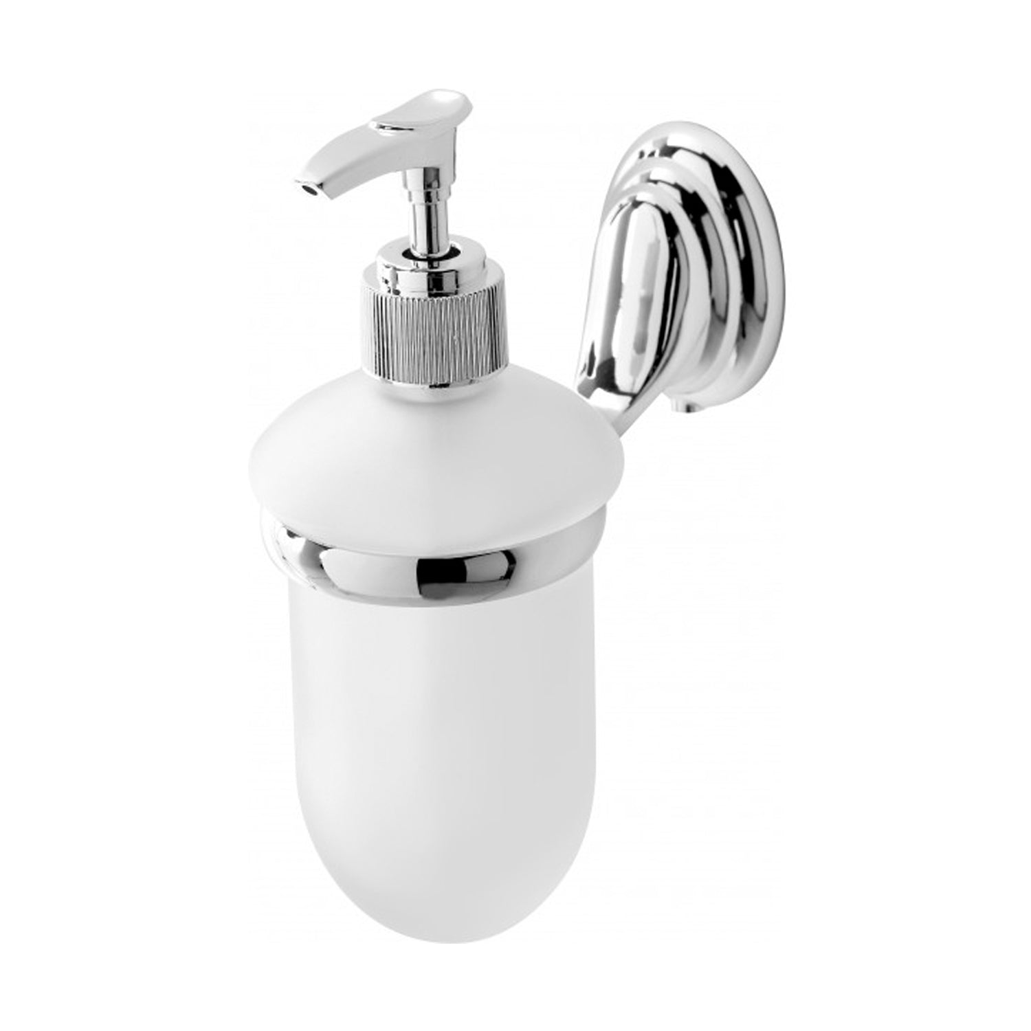 Dispenser sapone in acciaio cromato e vetro satinato con piastrine in acciaio antiruggine serie Simply by CeramicStore | Lo specialista del tuo bagno