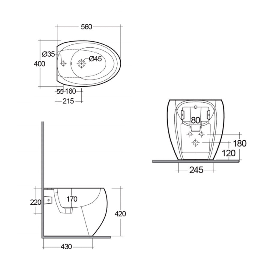 Coppia di sanitari filomuro con wc senza brida modello Cloud di Rak Ceramics compreso coprivaso cm 56 Bianco Opaco