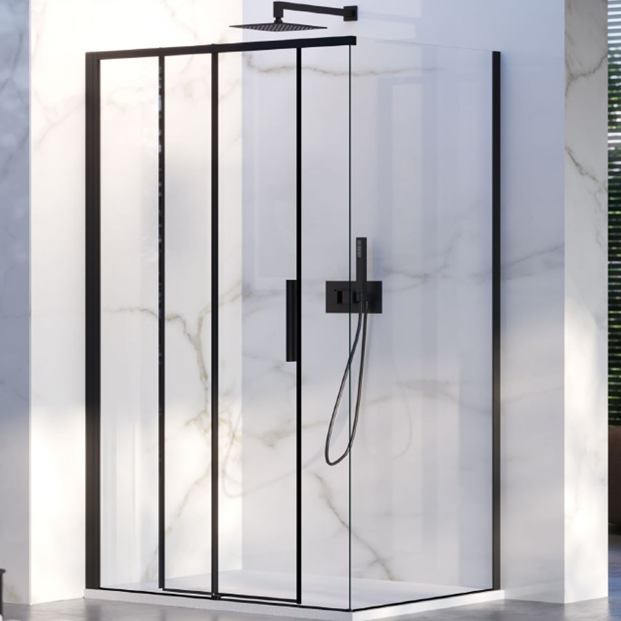 Box Doccia ad angolo 70x120 con lato fisso e porta scorrevole in cristallo 6 mm e profilo nero Versione Sinistra by CeramicStore | Lo specialista del tuo bagno