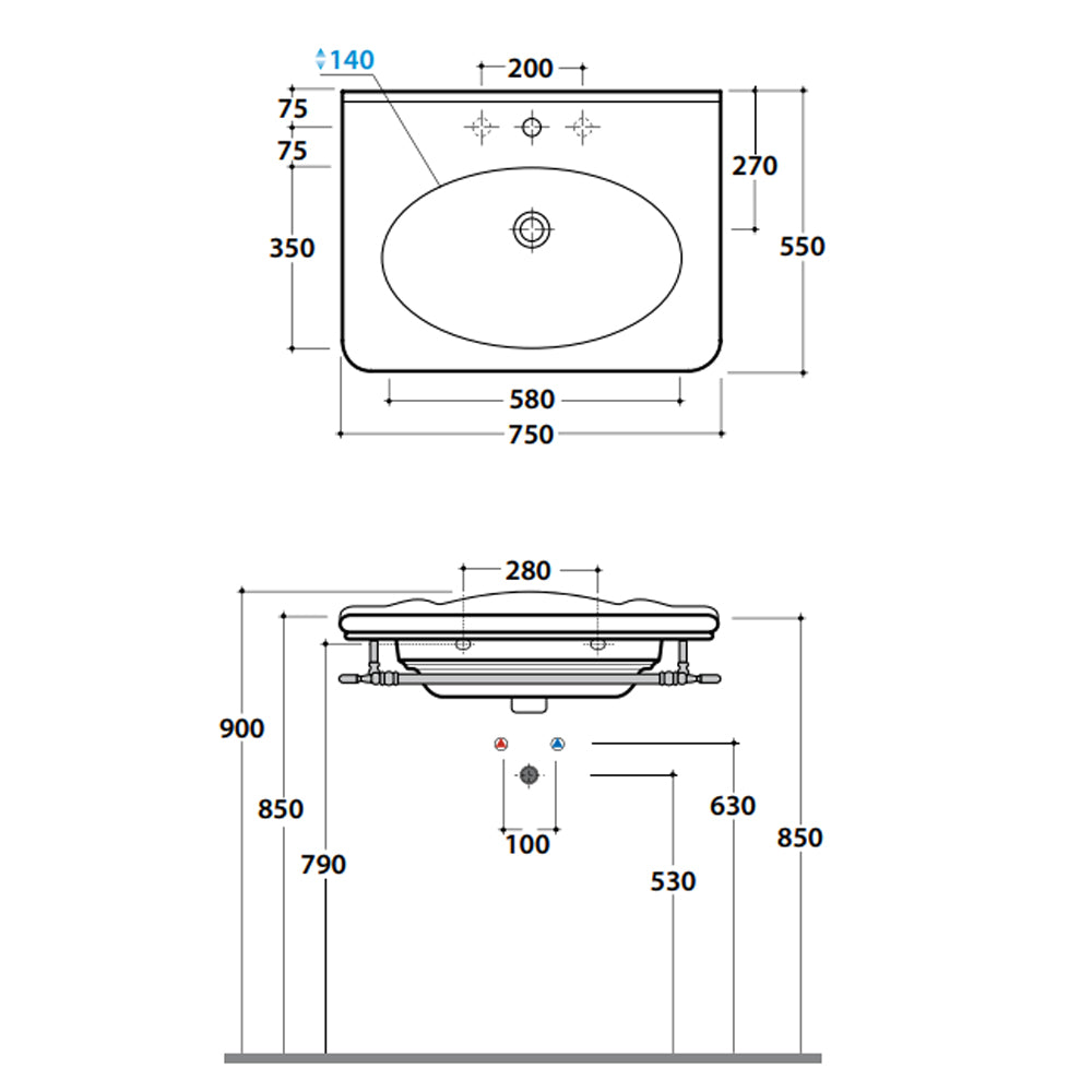 Lavabo sospeso cm 75x55x20h modello Paestum di Ceramica Globo by CeramicStore | Lo specialista del tuo bagno