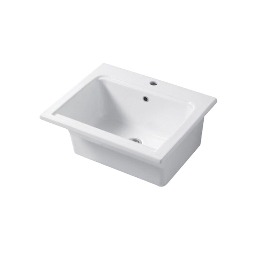 Lavatoio per interno da appoggio o incasso in ceramica bianca lucida 61x51cm modello Yorkshire Disegno-Ceramica