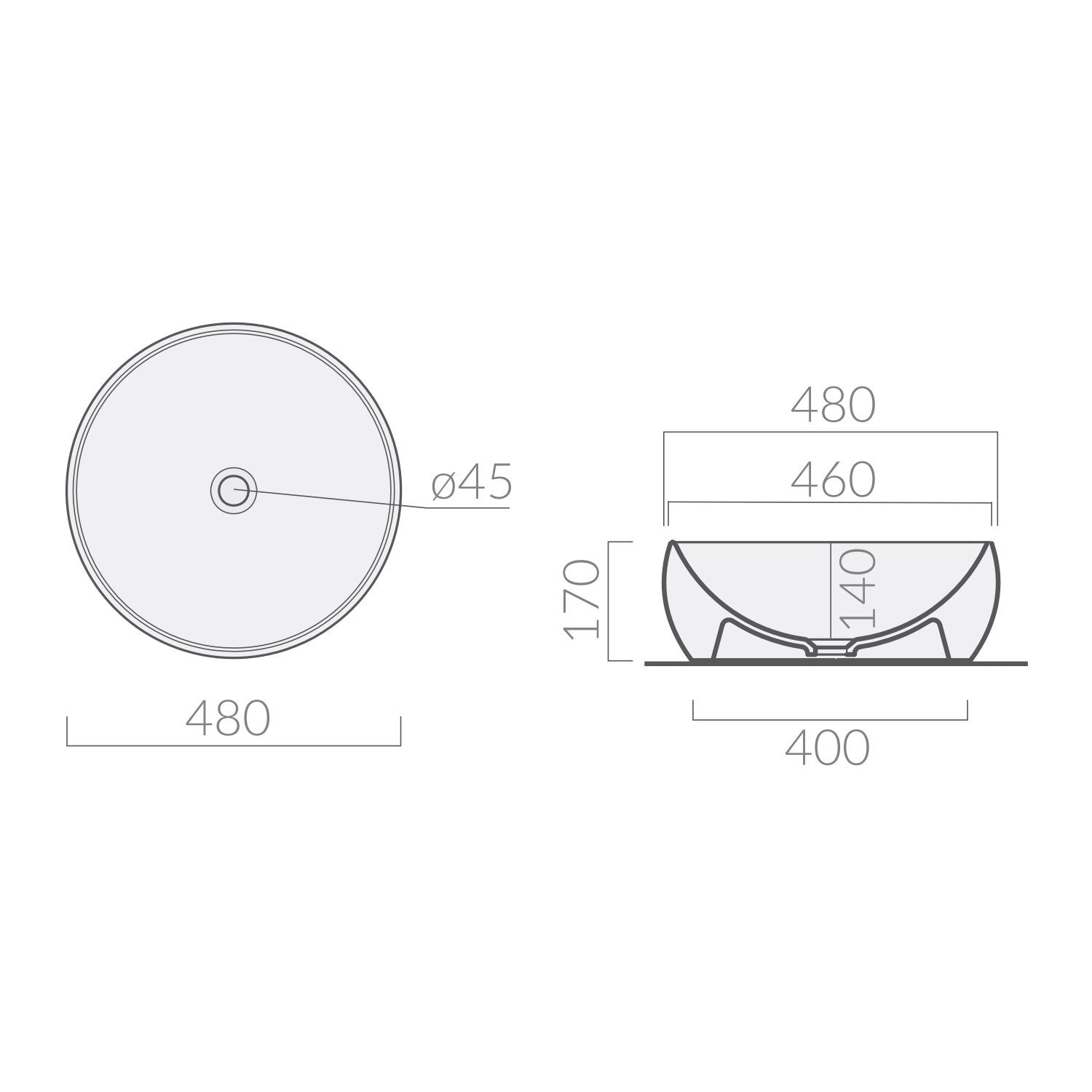 Lavabo da appoggio tondo diam. cm 48 serie Dream di Ceramica Galassia Bianco Opaco