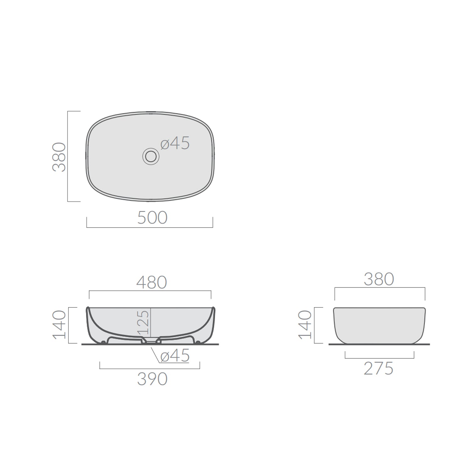 Lavabo da appoggio ovale cm 50x38 serie Dream di Ceramica Galassia Bianco Opaco