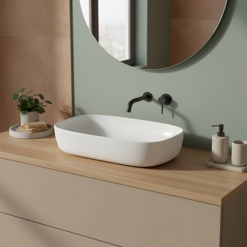 Lavabo da appoggio ovale cm 64x38 serie Dream di Ceramica Galassia Bianco Lucido
