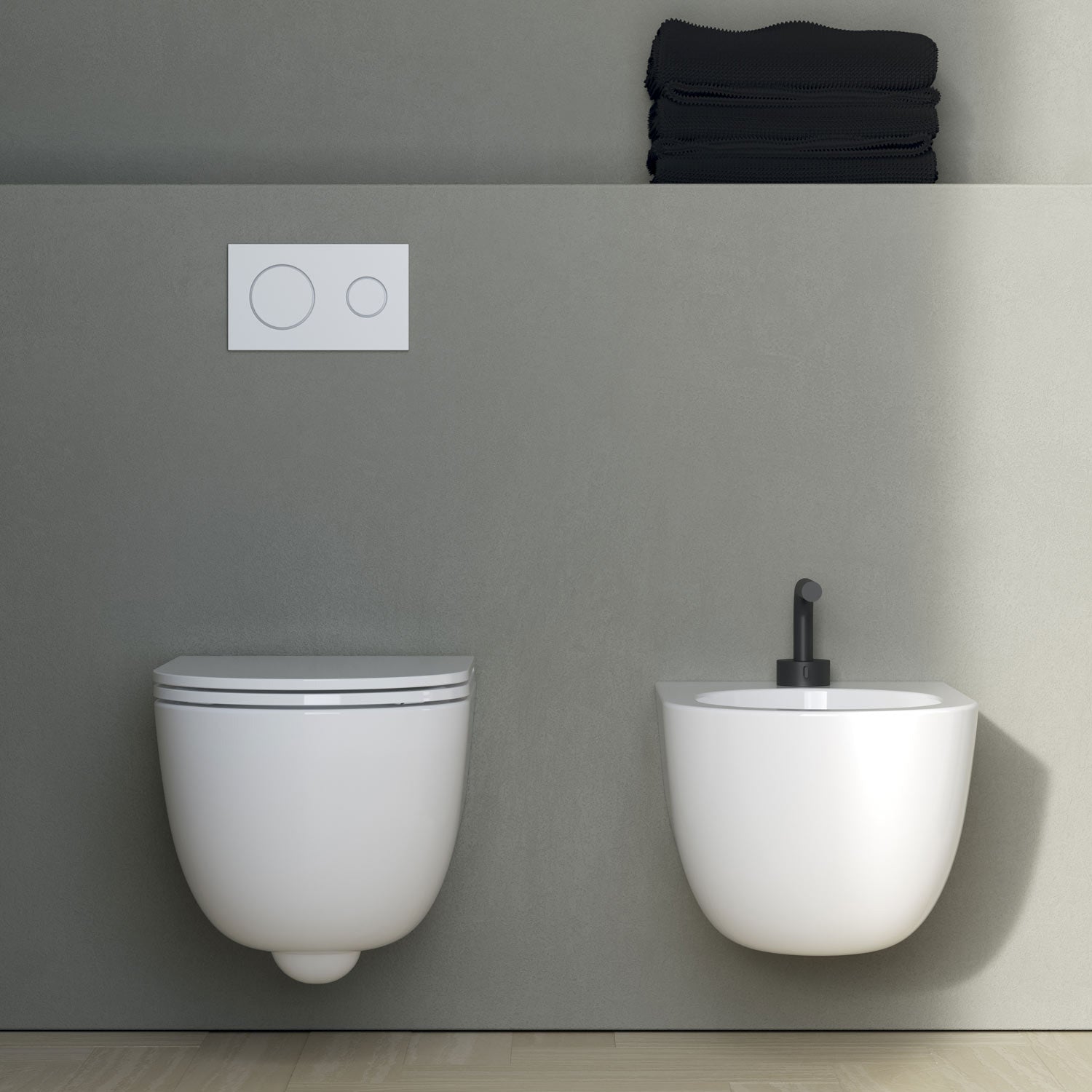 Coppia di Sanitari Sospesi 52x36 cm serie Dream di Ceramica Galassia con sedile slim soft close