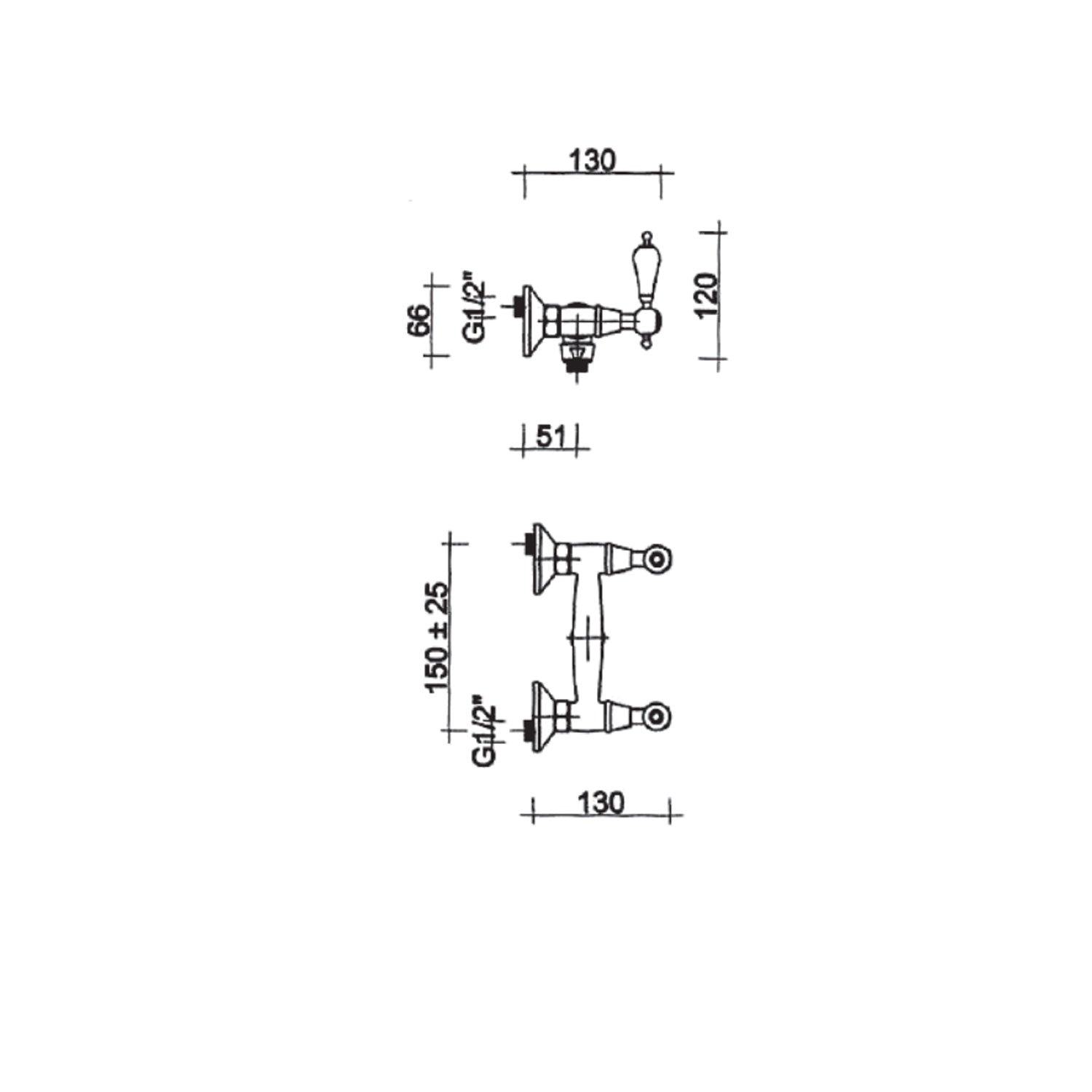 Miscelatore doccia in ottone cromato con manici bianchi fornito con kit doccia collezione King Keller taps by CeramicStore | Lo specialista del tuo bagno