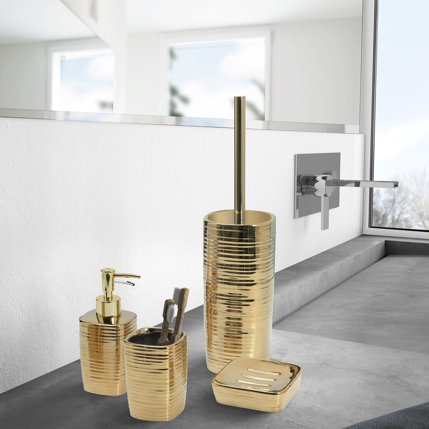 Portaspazzolini in ceramica Gedy serie Kelly - Oro