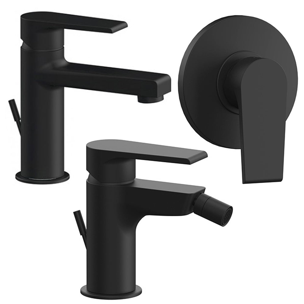 Kit miscelatori lavabo, bidet e doccia Rubinetterie Mariani linea Artic Nero Opaco con scarico by CeramicStore | Lo specialista del tuo bagno