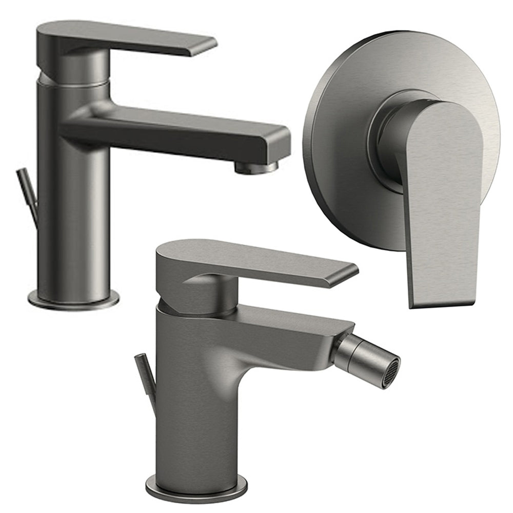 Kit miscelatori lavabo, bidet e doccia Rubinetterie Mariani linea Artic Nichel Nero Spazzolato con scarico by CeramicStore | Lo specialista del tuo bagno