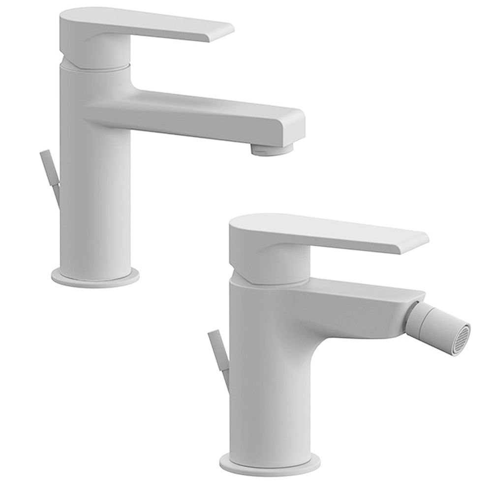 Kit miscelatori lavabo e bidet Rubinetterie Mariani linea Artic Bianco Opaco con scarico by CeramicStore | Lo specialista del tuo bagno