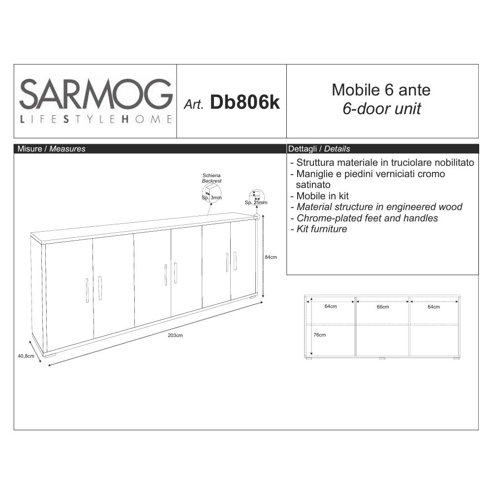 Mobile Basso da Soggiorno con 6 Ante finitura Struttura Cemento / Finitura Frontale Ossido Bianco by Sarmog by CeramicStore | Lo specialista del tuo bagno