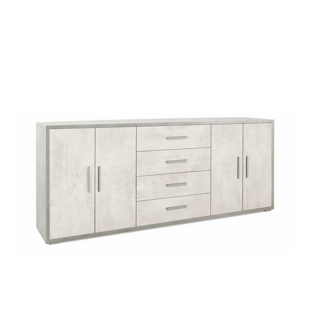 Mobile Basso da Soggiorno con 4 Ante e 4 Cassetti finitura Struttura Cemento / Finitura Frontale Ossido Bianco by Sarmog by CeramicStore | Lo specialista del tuo bagno