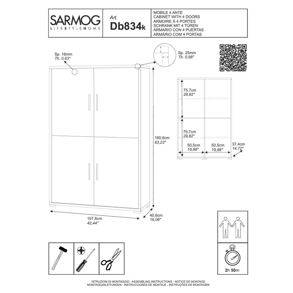 Mobile Armadio a 4 Ante e 4 ripiani finitura Struttura Ossido Bianco / Finitura Frontale Noce Stelvio by Sarmog by CeramicStore | Lo specialista del tuo bagno
