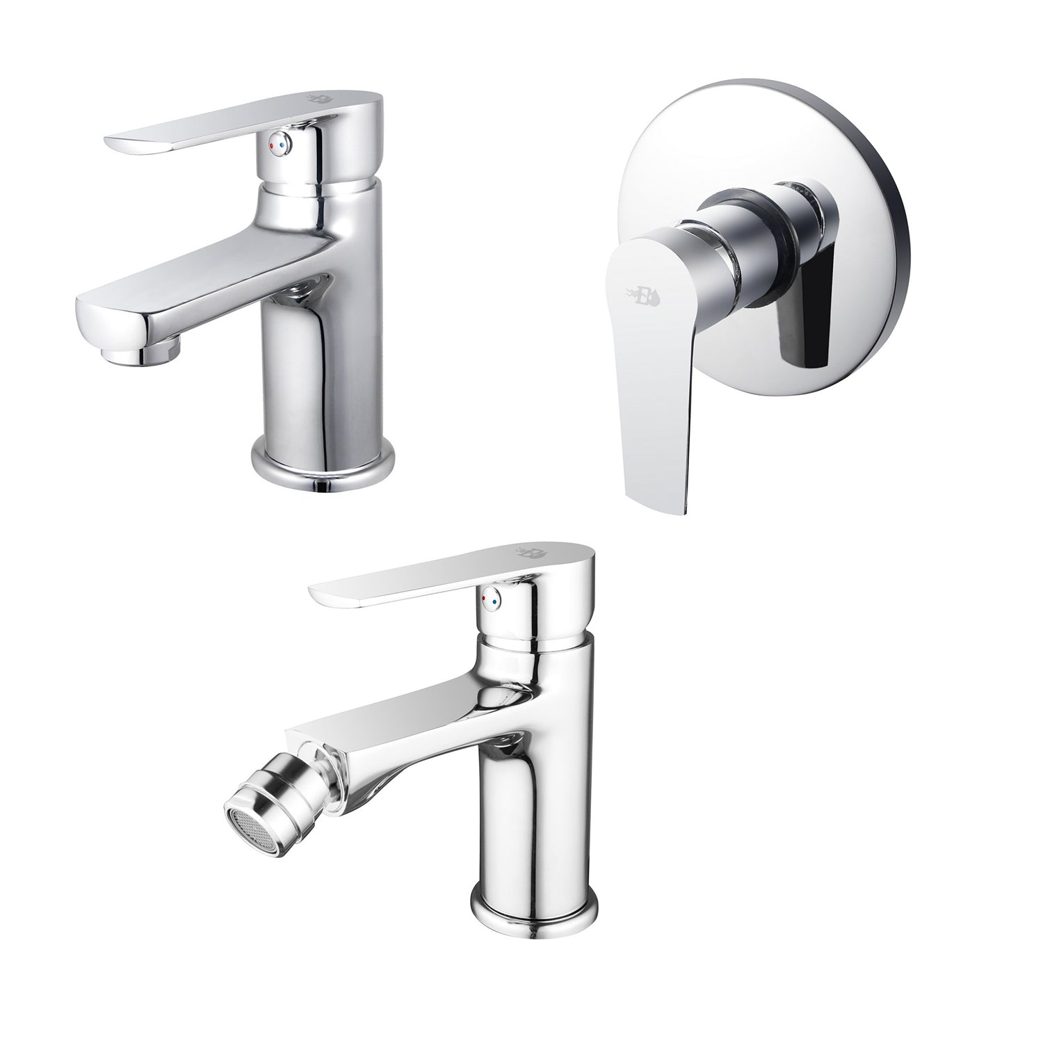 Kit rubinetteria lavabo con piletta di scarico, bidet e doccia RubiFlux serie Margaret - Cromo